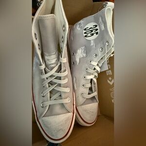 Charli xcx Distressed High-Top Sneakers in Gray